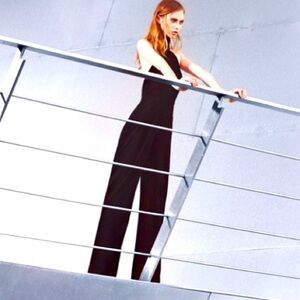 AQAQ NWT luxury evening spring Andes jumpsuit black ruffle formal party revolve